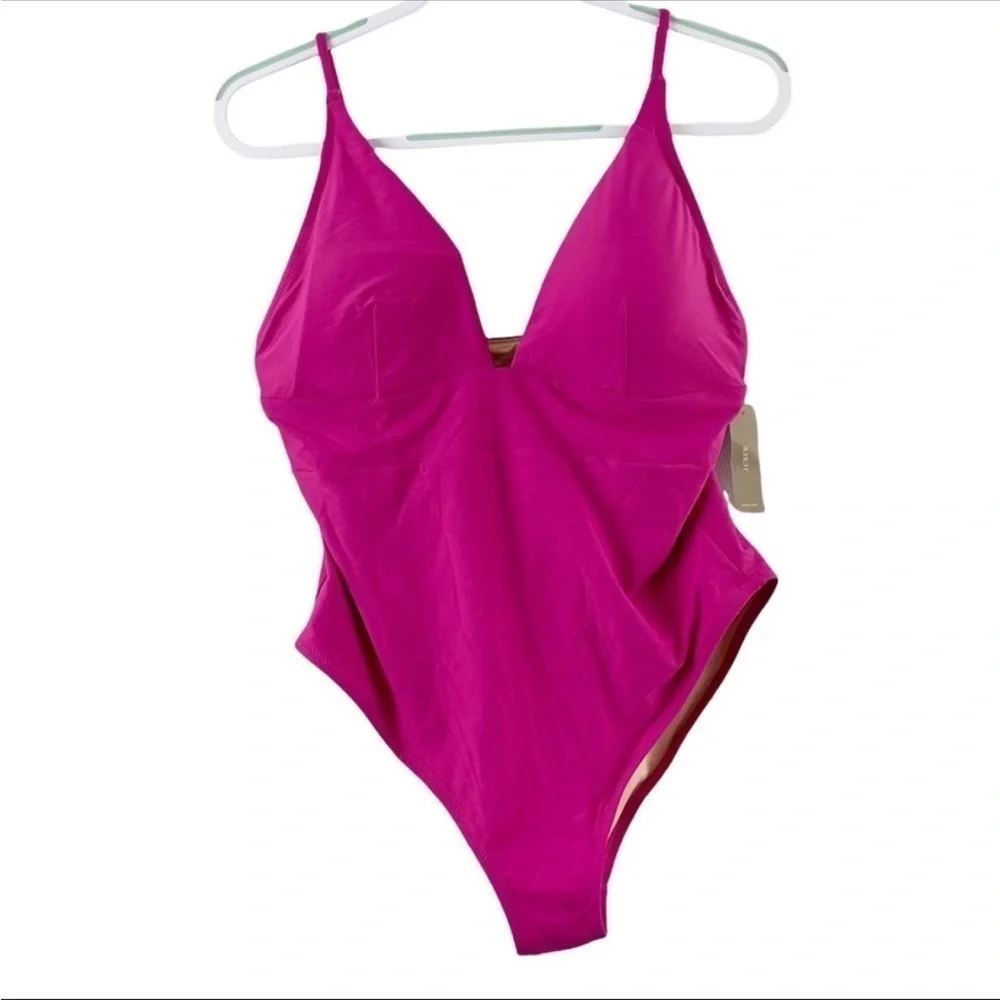 J.Crew Deep V-Neck French One Piece Swimsuit Hot Pink